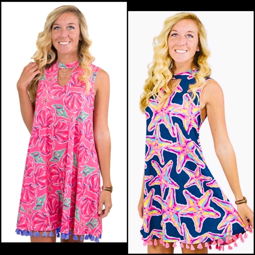 Simply Southern Starfish Print Tassel Sleeveless Swing Dress - Picture 4 of 9